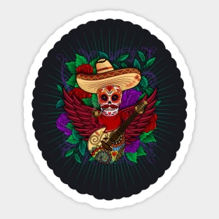 Funny Sugar Skull Music Lover Sticker